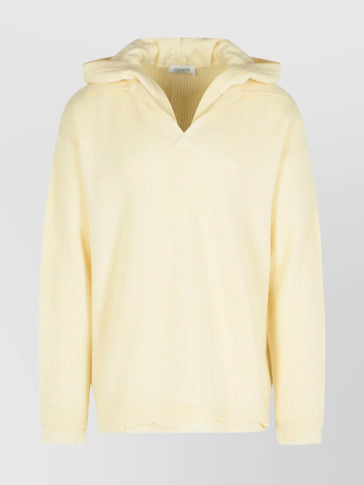 Laneus Hooded V Neck Long Sleeve Knit Sweater