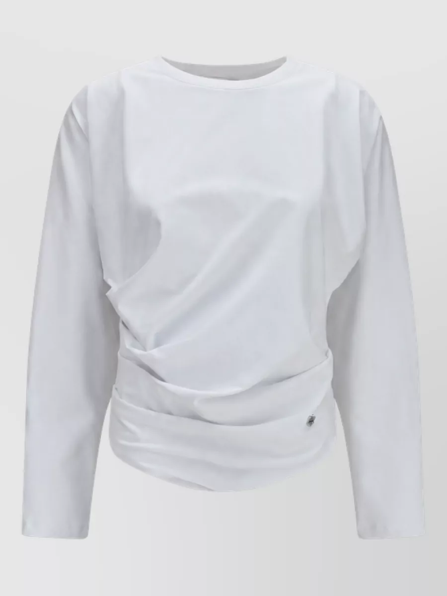 Ganni asymmetric draped cotton long-sleeve top