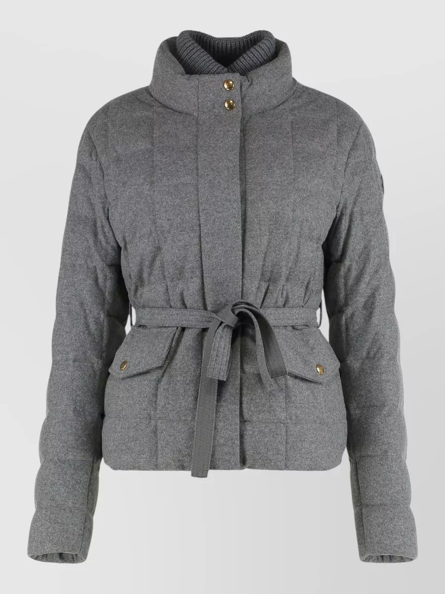 Moncler Short Quilted Jacket Waist Belt In White