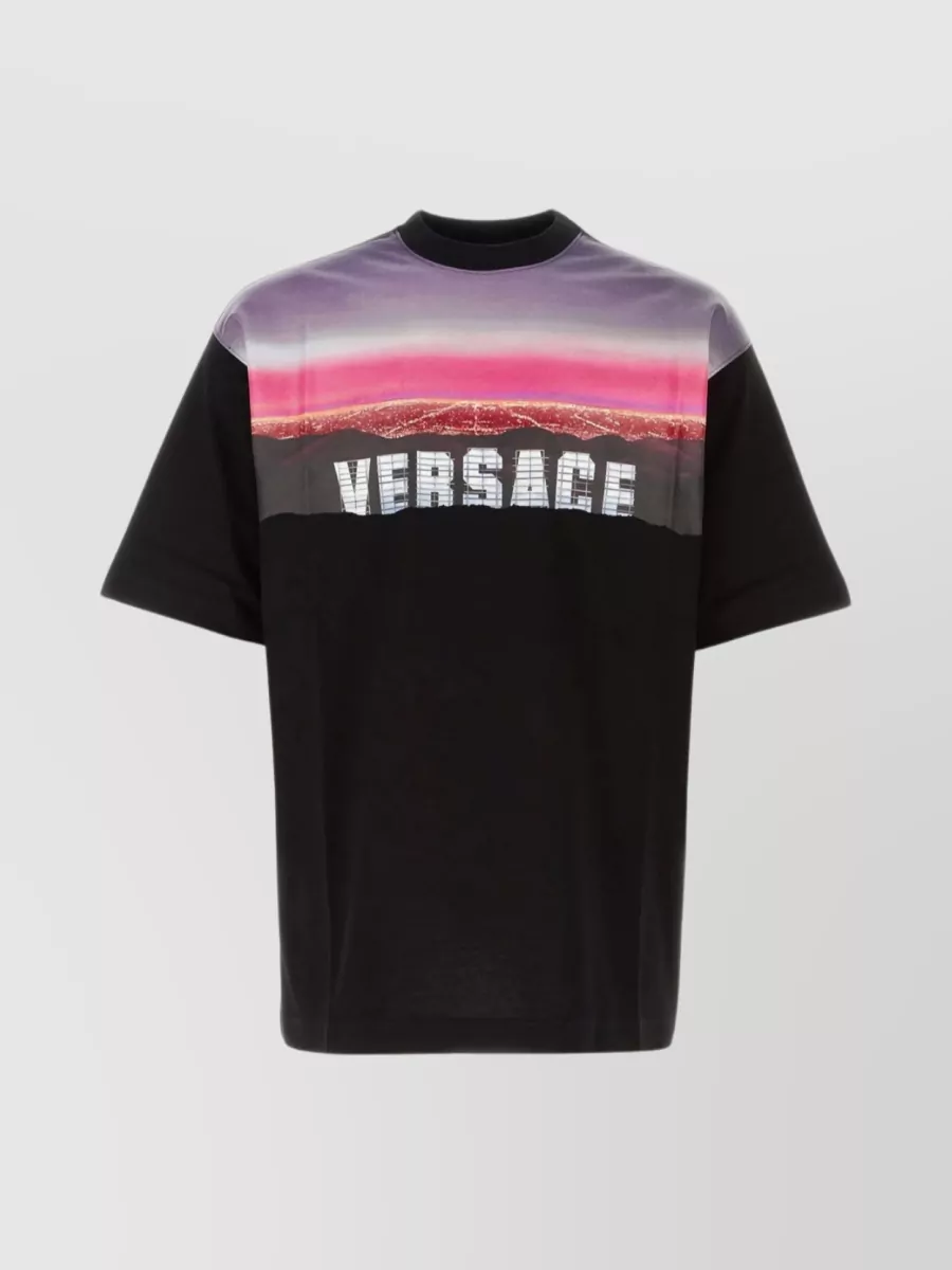 Shop Versace Logo Graphic Print Cotton T-shirt In Black