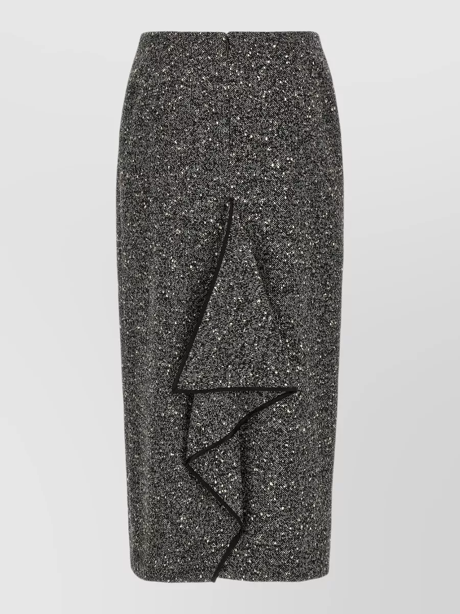 Valentino Garavani wool chevron bouclé high-rise asymmetric ruffle pencil skirt