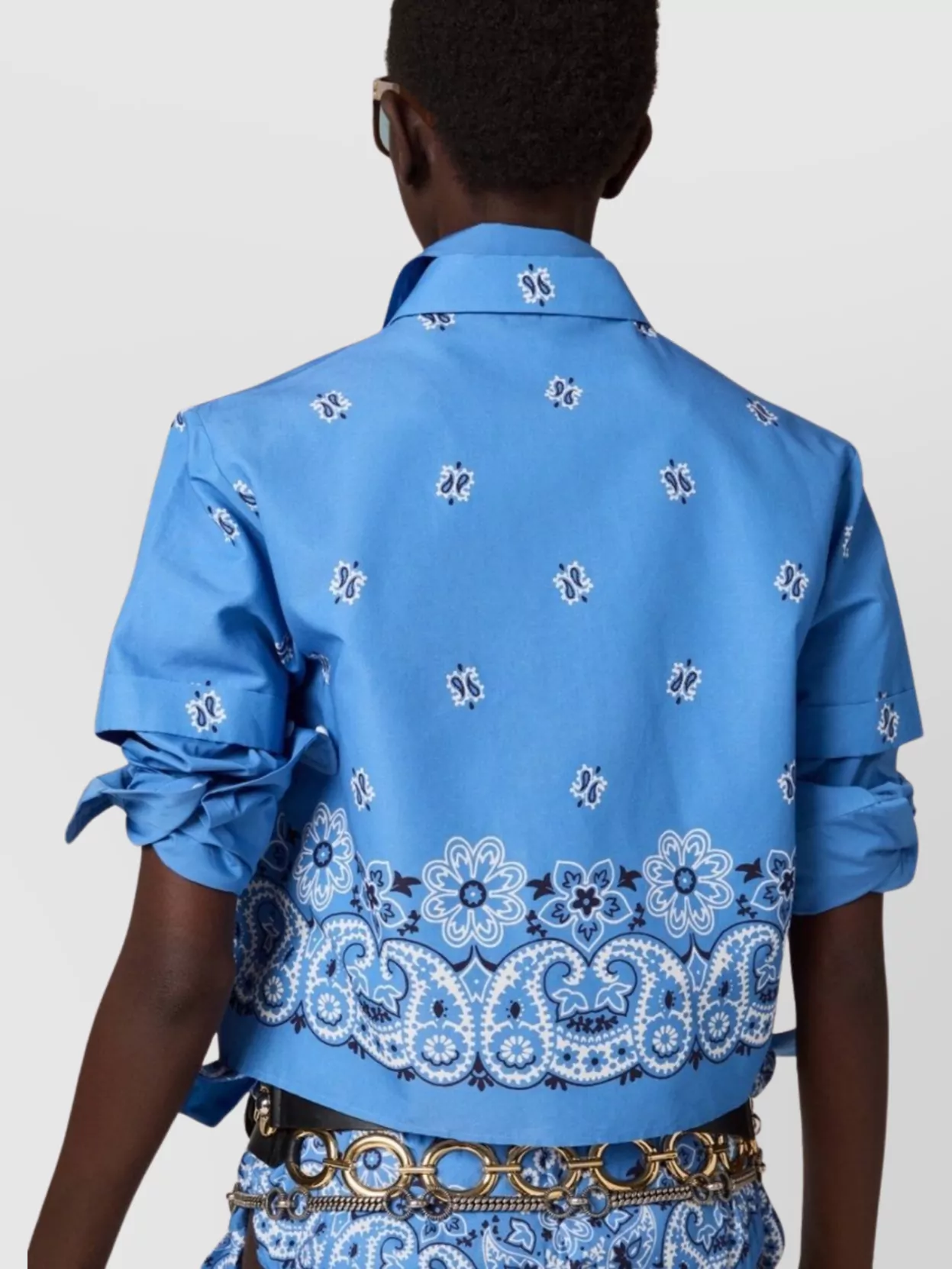 Miu Miu Poplin Flare Print Short Sleeve Shirt