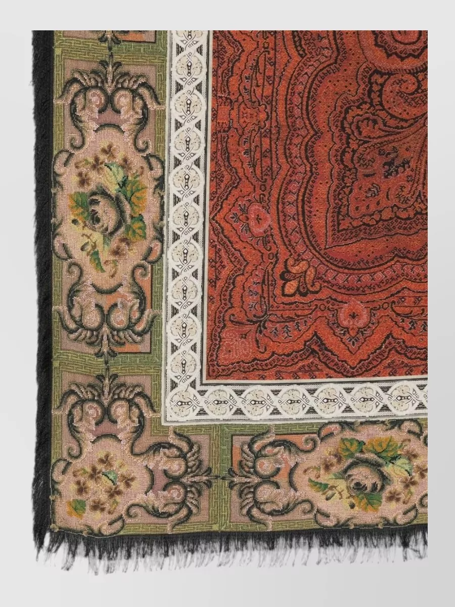 Pierre Louise Mascia Paisley Print Silk Scarf Floral Border