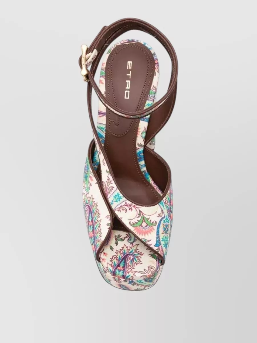 Etro Leather Paisley-Print Platform Sandals