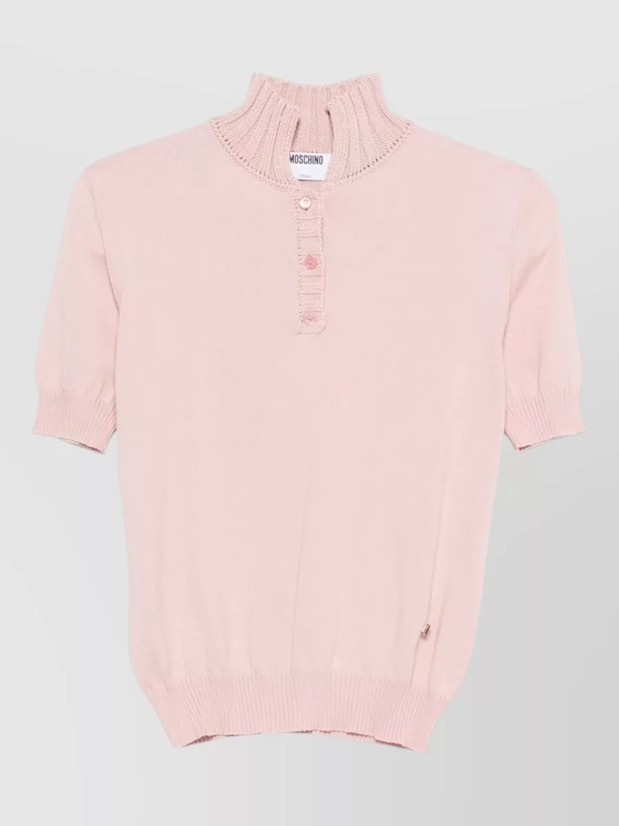 Moschino Ribbed Short-Sleeve Side-Tie Knitted Top