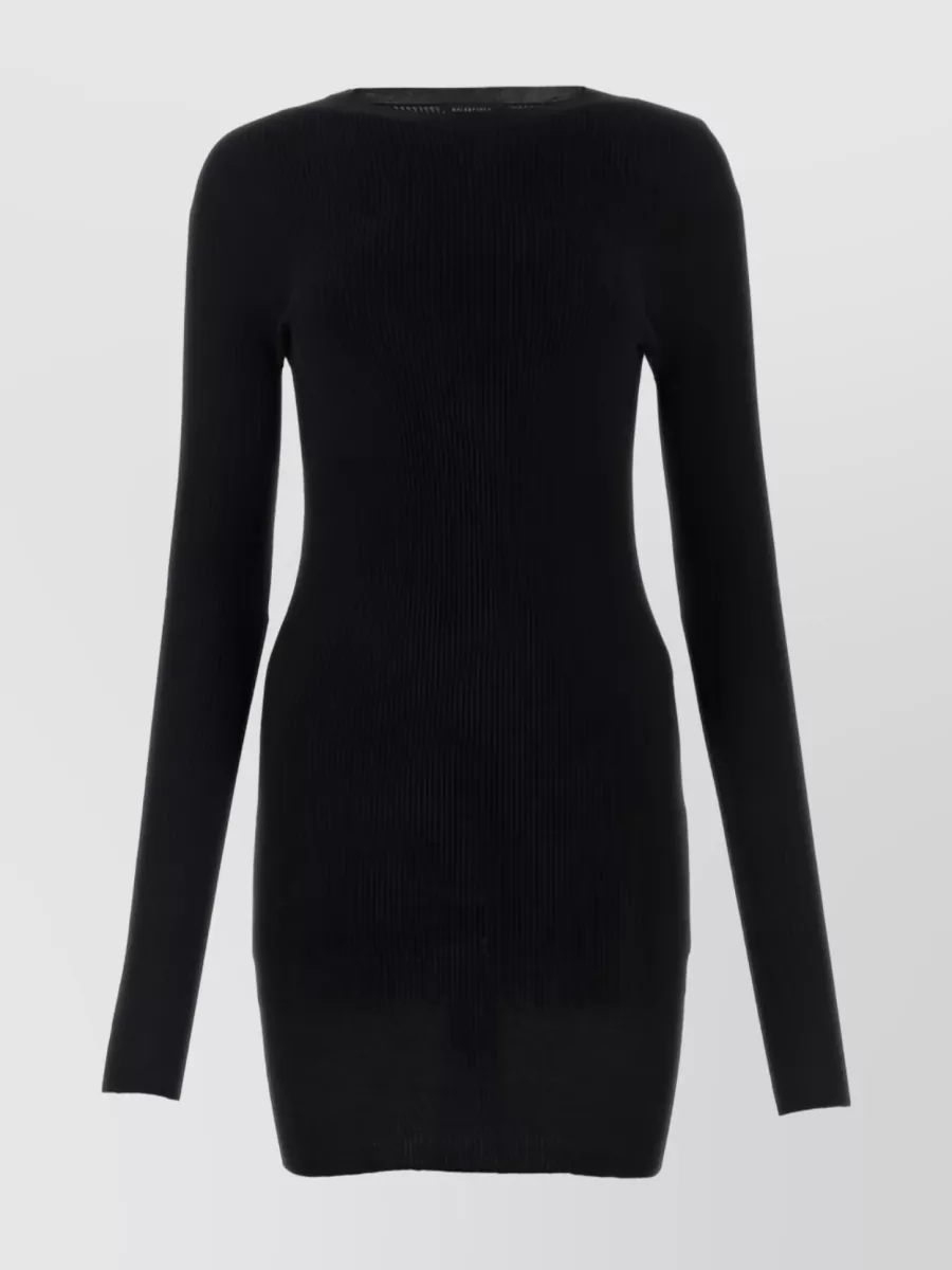 Shop Balenciaga Logo Patch Cotton Ribbed Dress In Black