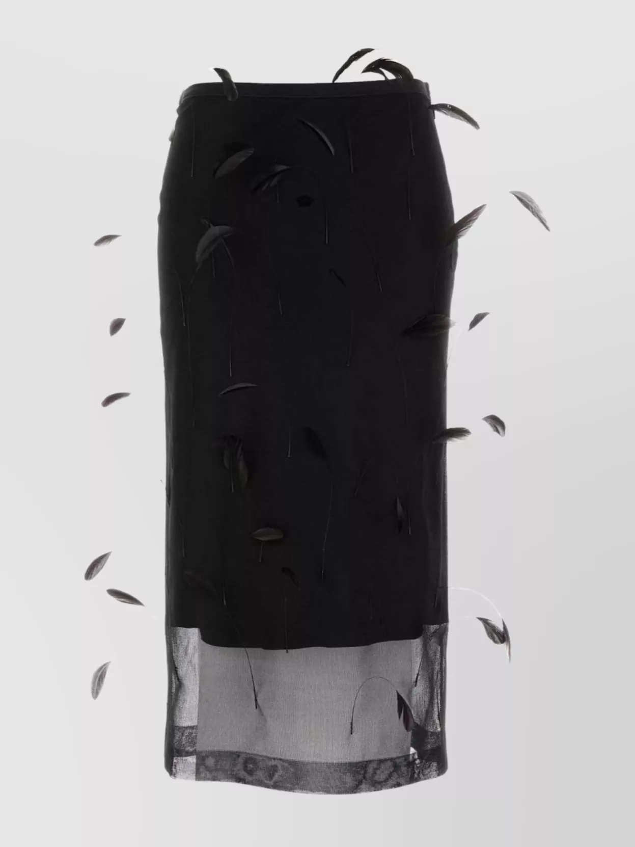 Jil Sander Silk Midi Skirt With Sheer Hem And Feather Embellishments In Blue