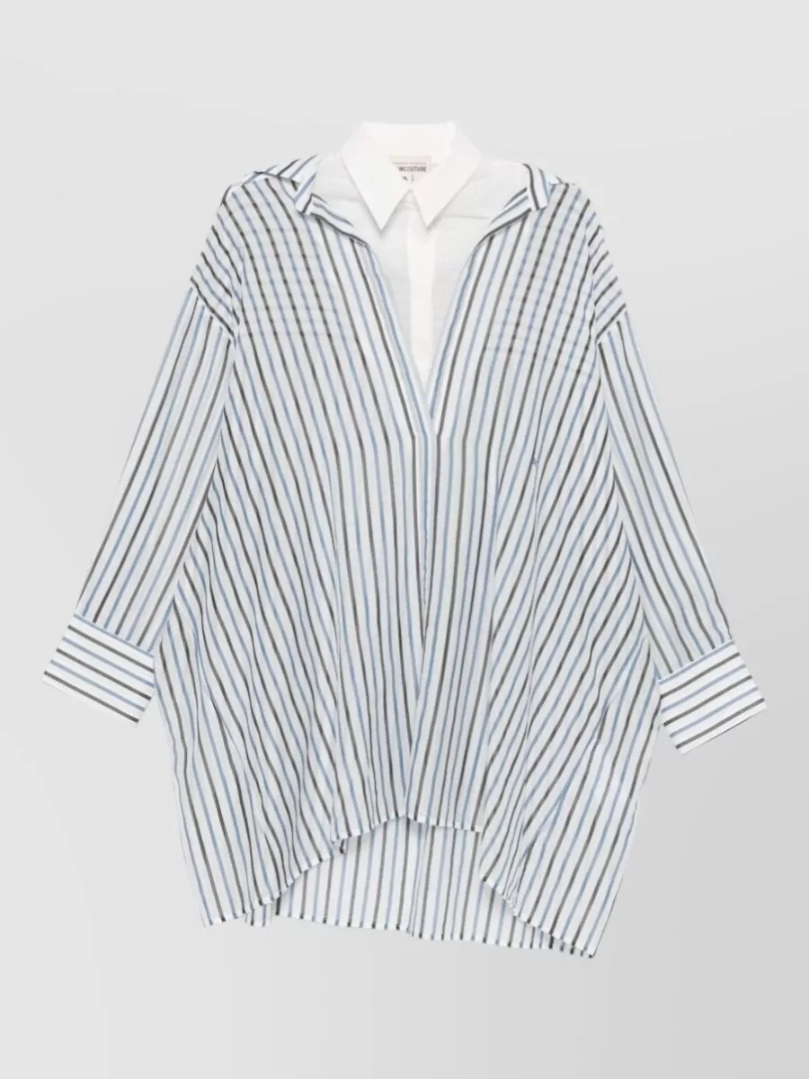 Semicouture striped v-neck long-sleeve asymmetric shirt