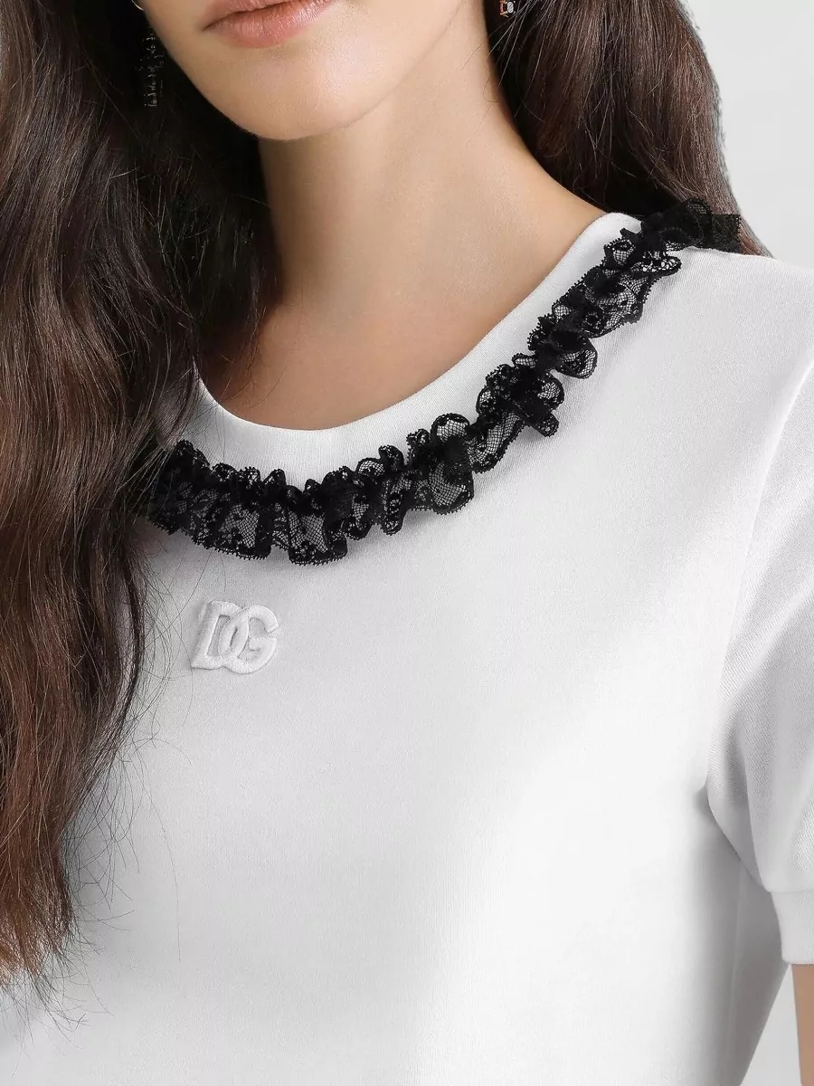 Dolce&Gabbana Lace Trim Short Sleeve T-Shirt