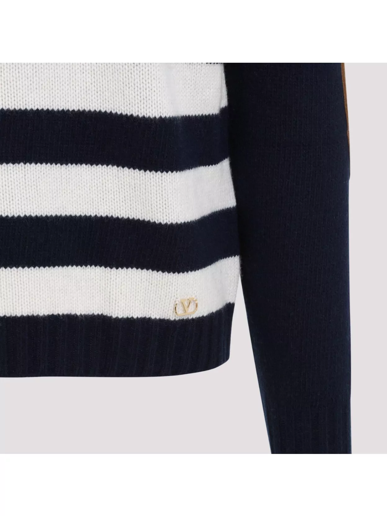 Shop Valentino Striped Wool And Cashmere Pullover In Blue