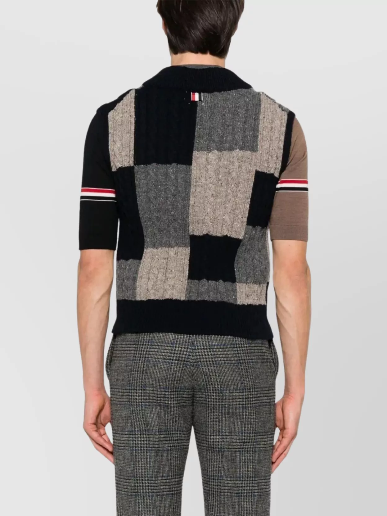 Thom Browne Cable Knit Patchwork V Neck Vest