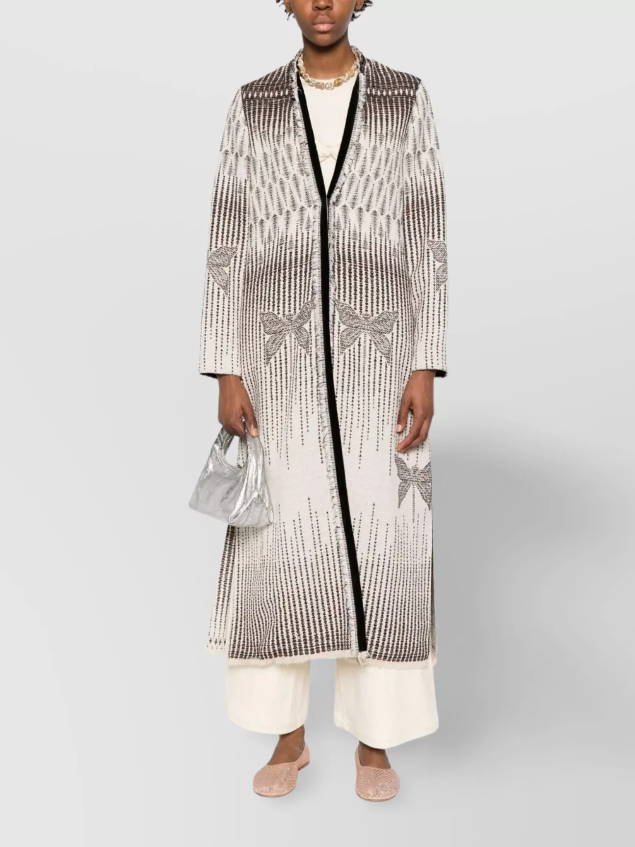 Forte Forte Textured Longline Coat Featuring Side Slits In Neutral