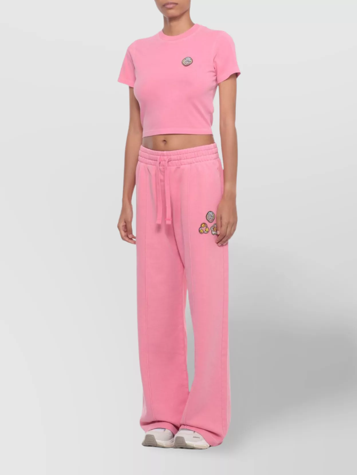 Casablanca Cropped Cotton T-shirt Embroidered Logo In Pink