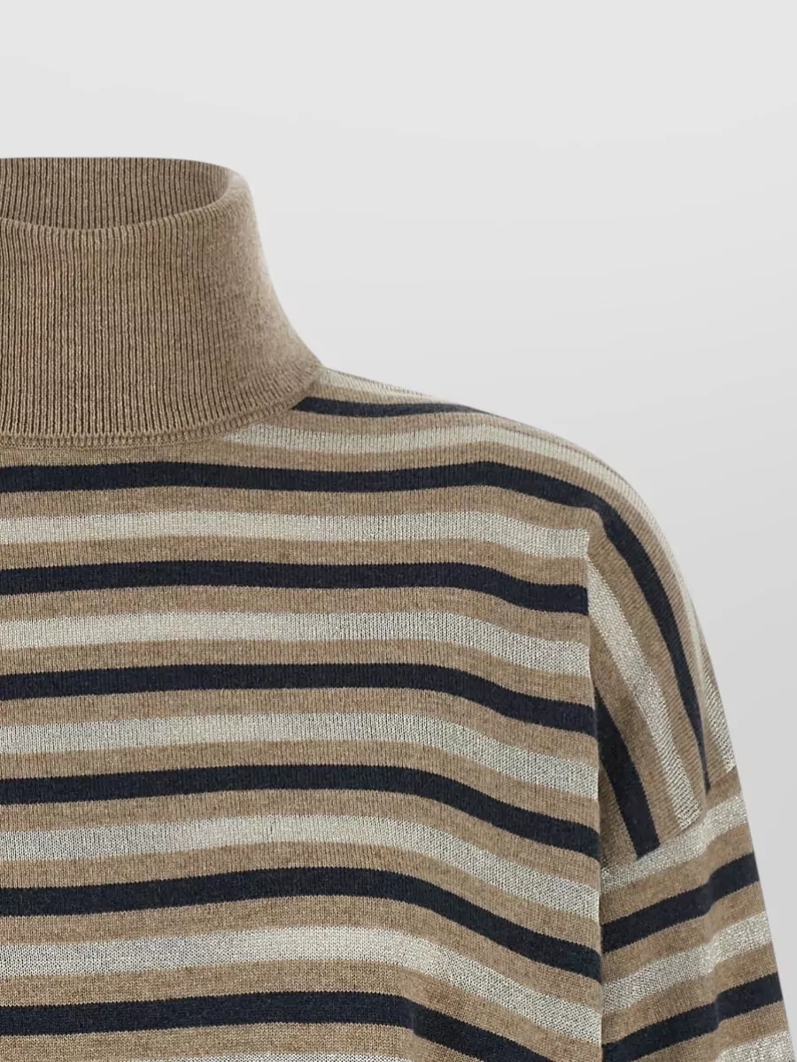 Brunello Cucinelli Ribbed-Stripe Cashmere Silk Wool Sweater