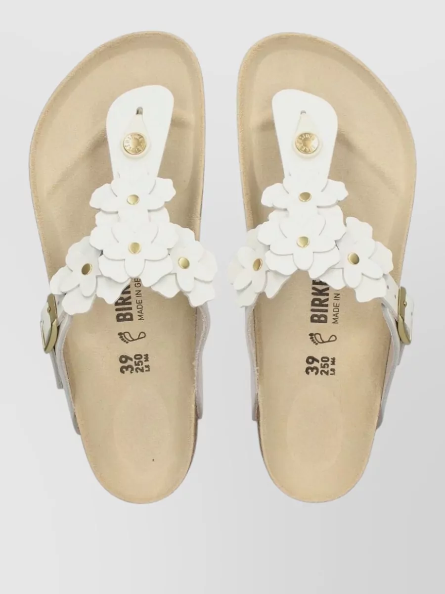 Birkenstock Leather Floral Appliqué Thong Sandals