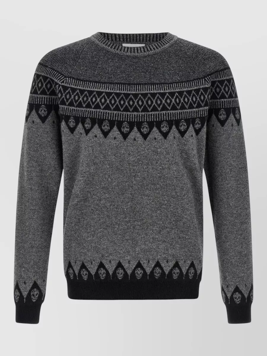 Mc Queen wool skull jacquard crew neck long sleeve jumper