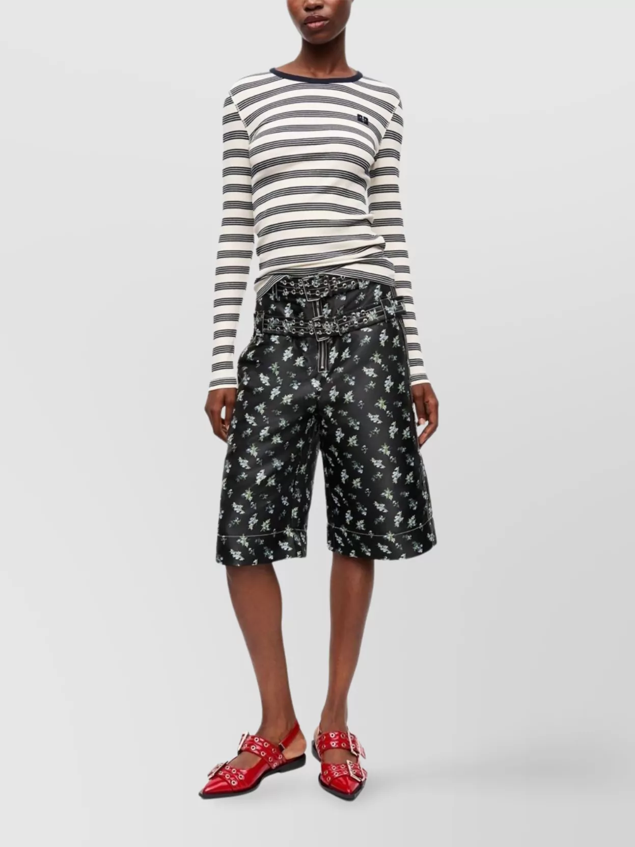 Ganni Striped Organic Cotton Long Sleeve Top