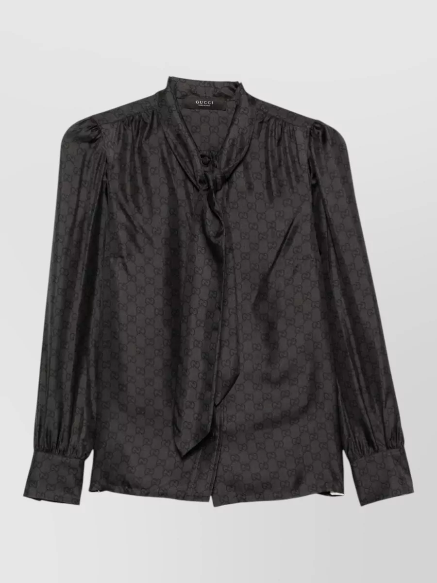 Gucci silk logo-print long-sleeve blouse