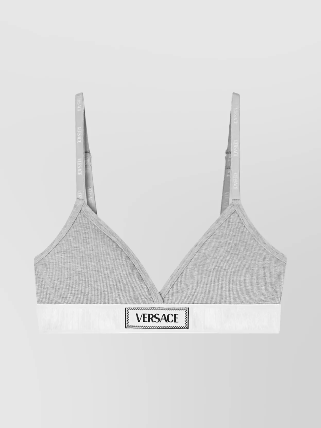 Shop Versace Triangle Logo Bralette Ribbed Texture