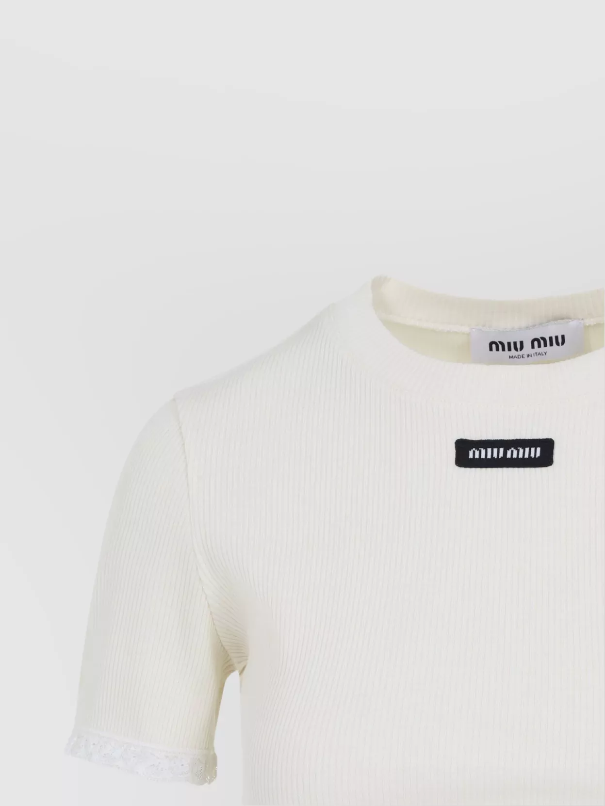 Miu Miu Cropped Cotton T-Shirt Lace Trim
