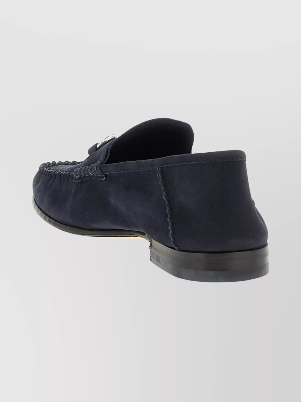 Gucci Round Toe Loafers With Metal Buckle Detail In Blue