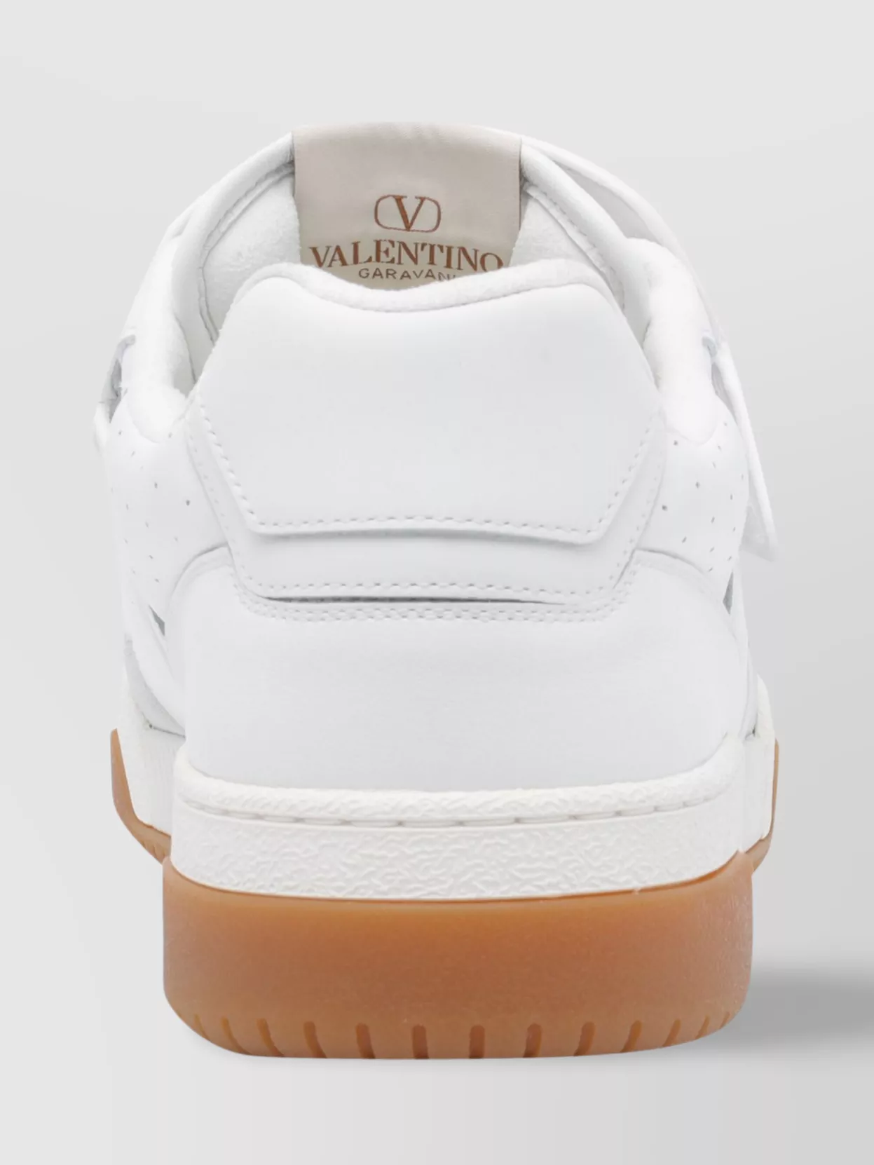 Valentino Round Toe Leather Sneakers With Perforated Detailing In White