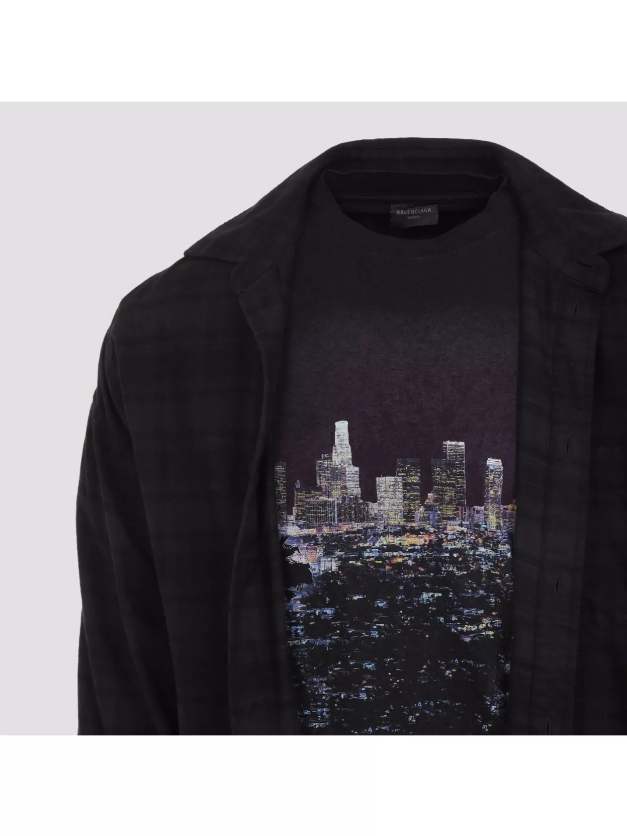 Balenciaga Layered Distressed Long Sleeve Graphic Shirt In Black