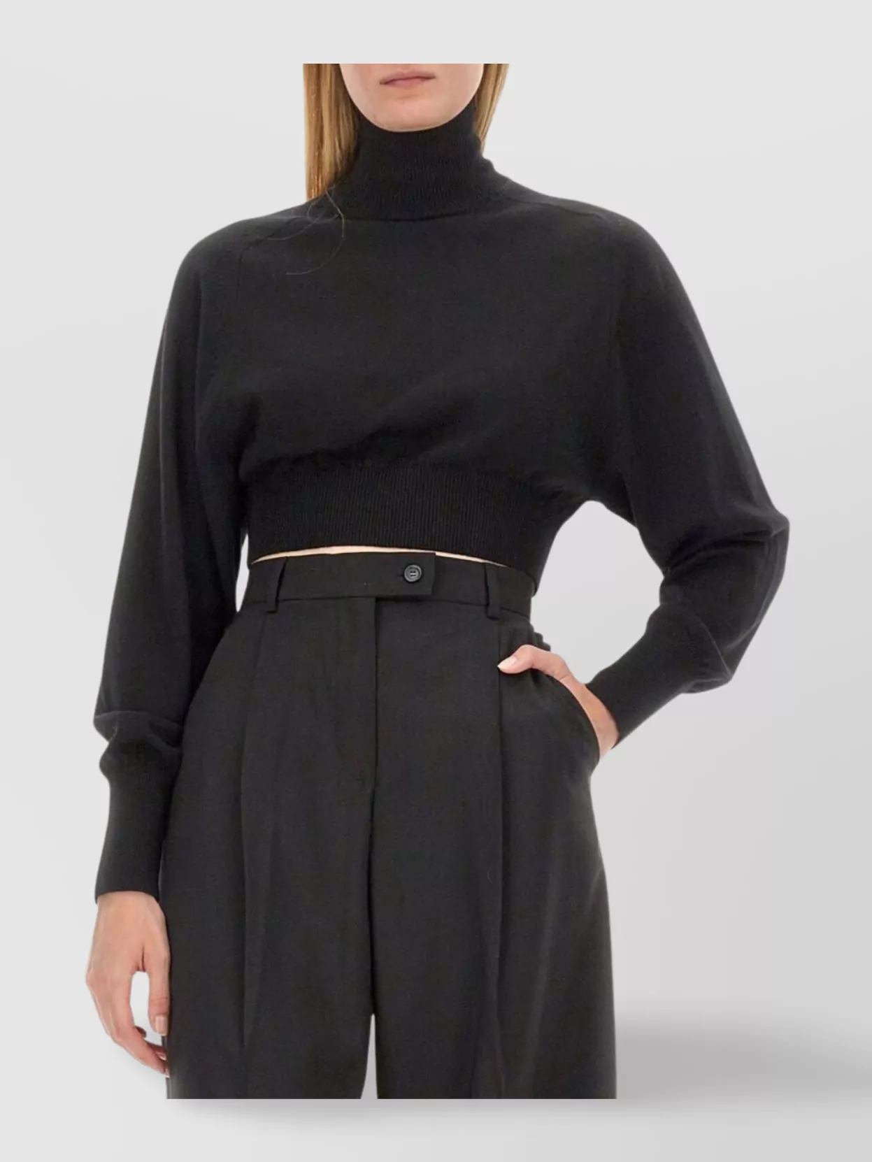 Sportmax Cropped Long Sleeve Turtleneck Knit Top