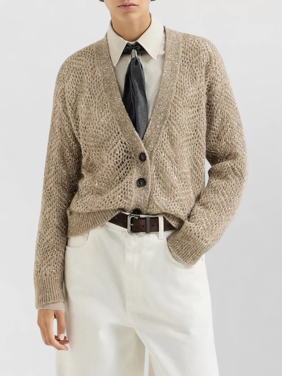 Brunello Cucinelli Ribbed V-Neck Mohair Cardigan