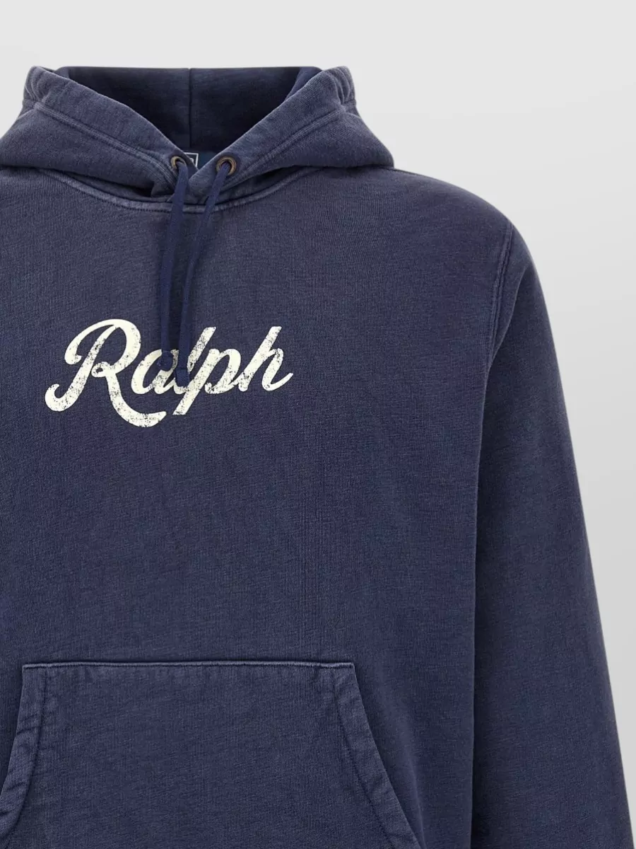 Polo Ralph Lauren Vintage Print Hoodie Drawstring Hood Kangaroo Pocket