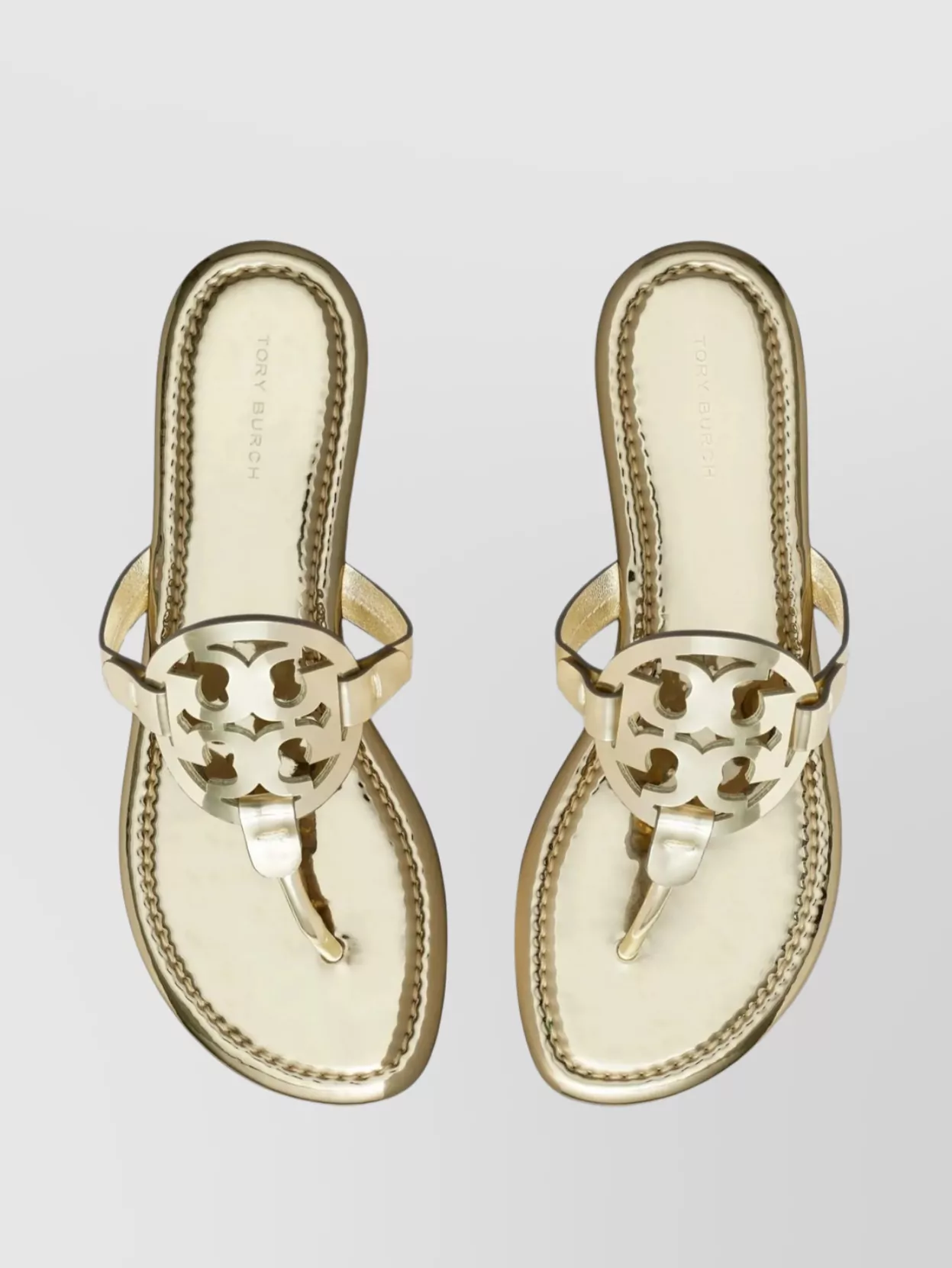 Tory Burch Gold Sandals With Flat Sole And Metallic Finish