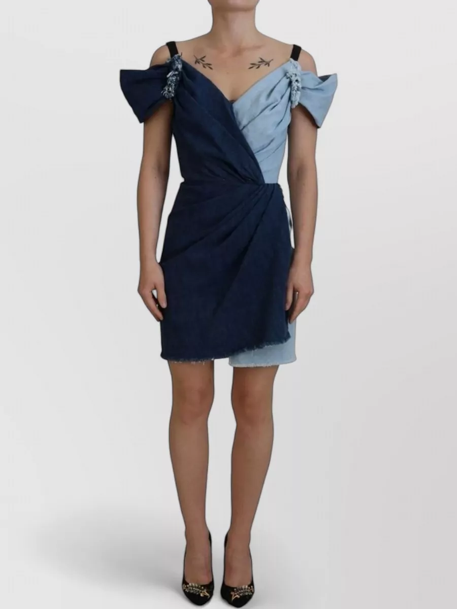 Dolce&Gabbana denim v-neck draped short-sleeve mini dress