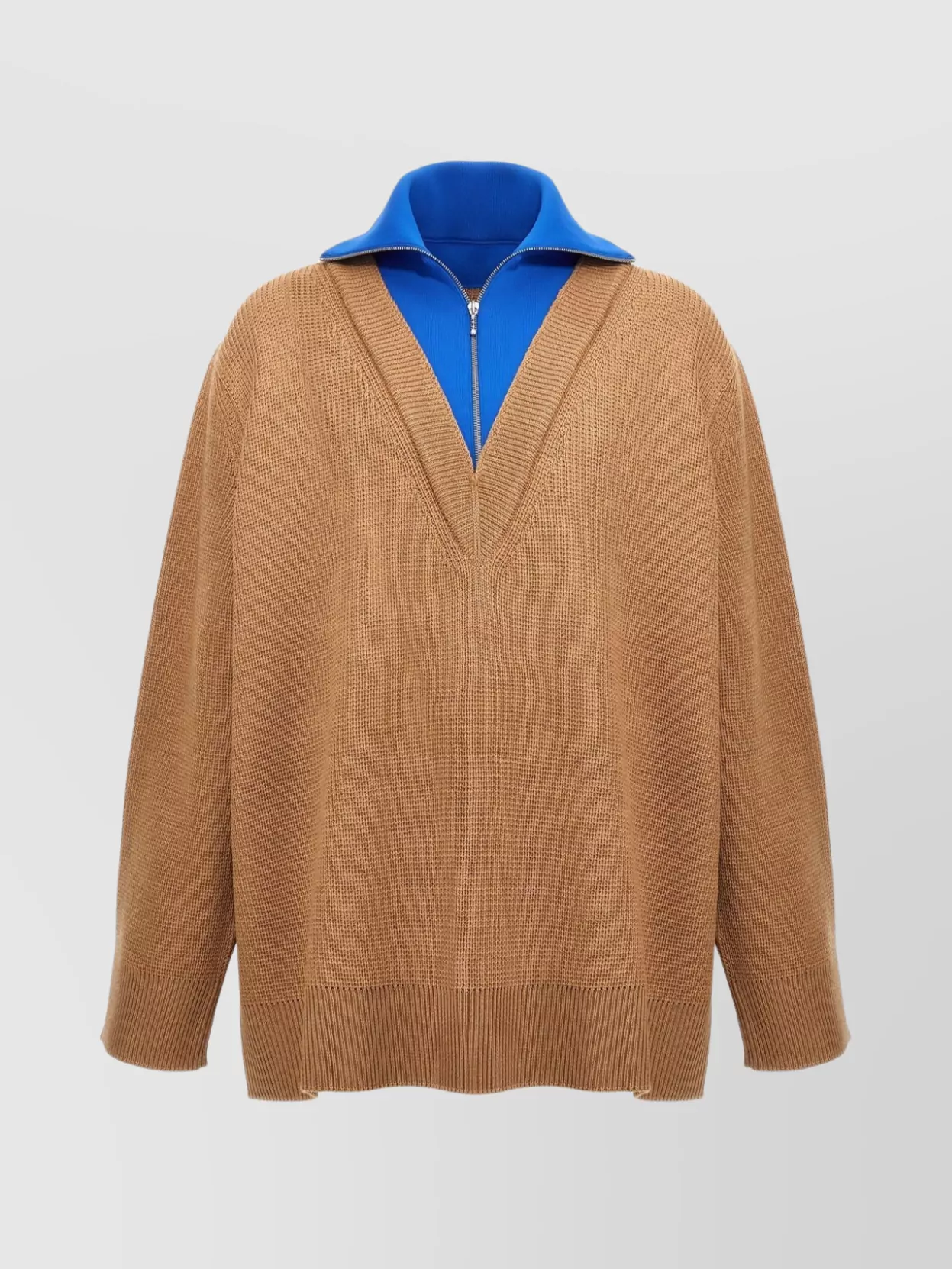 Jil Sander Zipper Detail Long Sleeve Knit Sweater In Brown