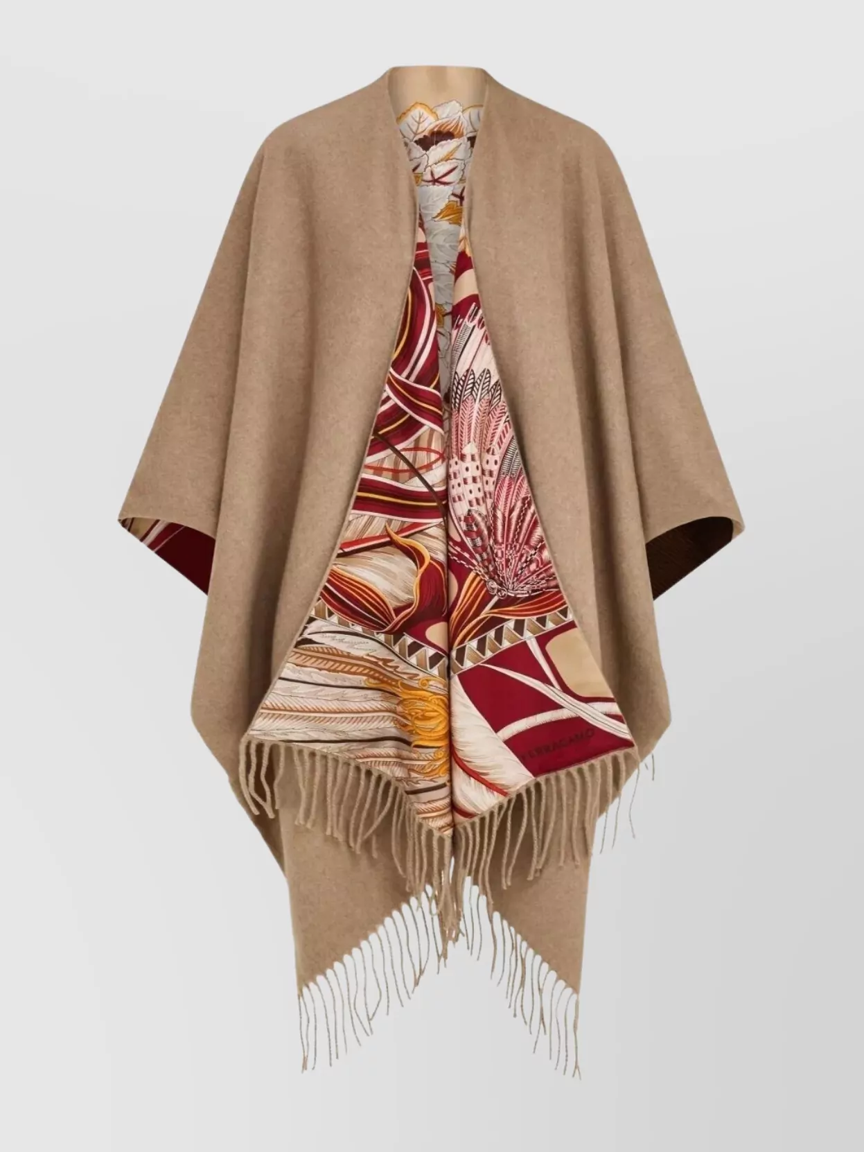 Ferragamo Cashmere And Giada Print Silk Reversible Cape