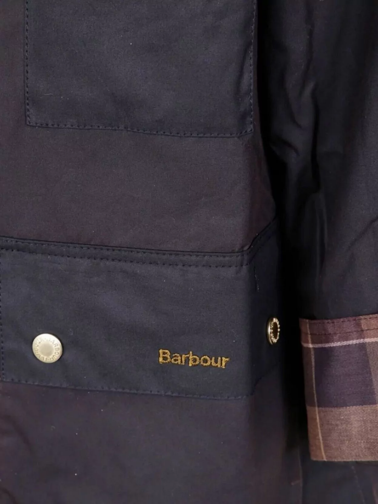 Barbour "Luella Waxed" Jacket With Buttons And Plaid Cuffs