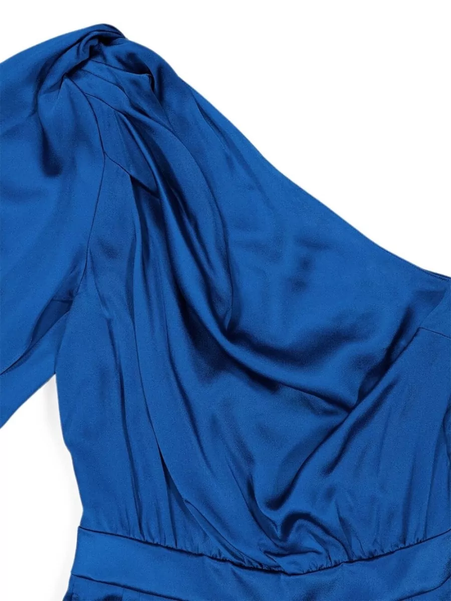 Stella Mccartney Satin One-Shoulder Draped Wide-Leg Jumpsuit