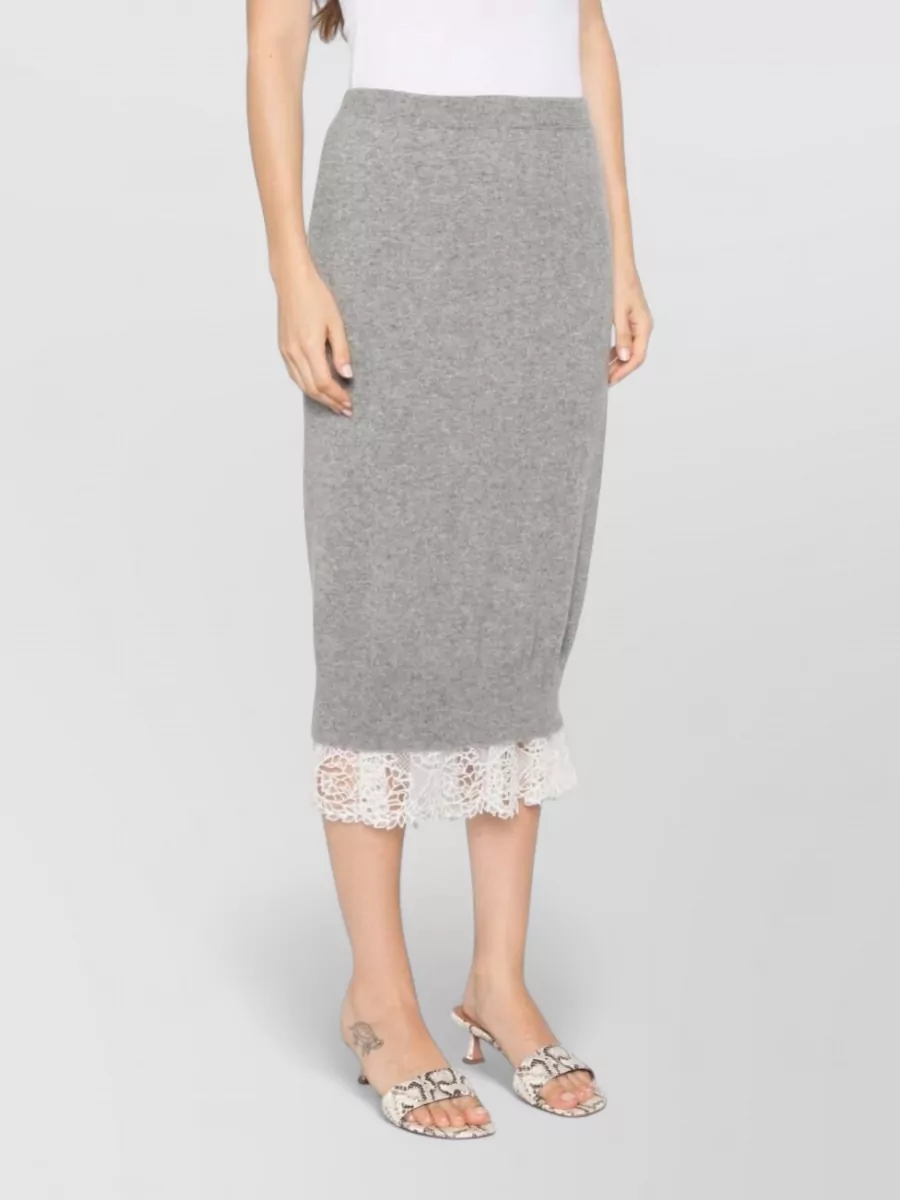 Ermanno Scervino Cashmere Knitted Lace Trim Midi Skirt