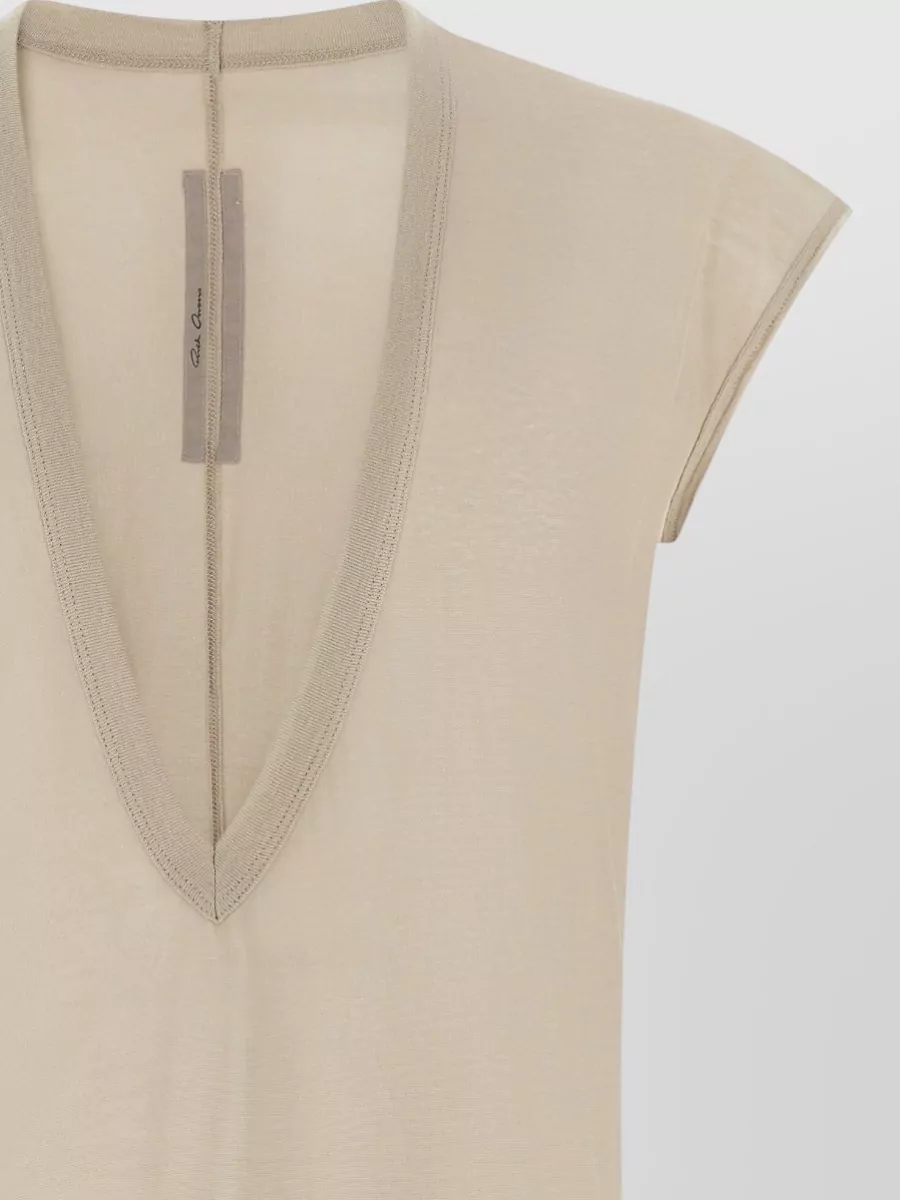 Rick Owens Cotton Semi-Transparent Elongated V-Neck T-Shirt