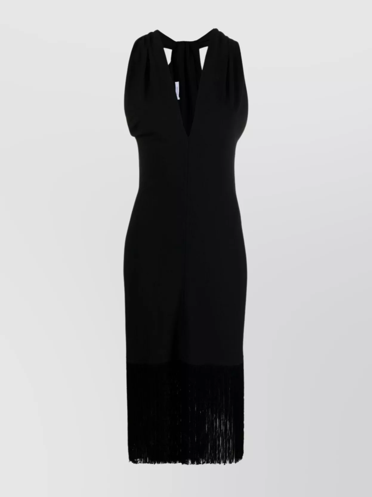 Shop Ferragamo Velvet V-neck Fringed Dress In Black