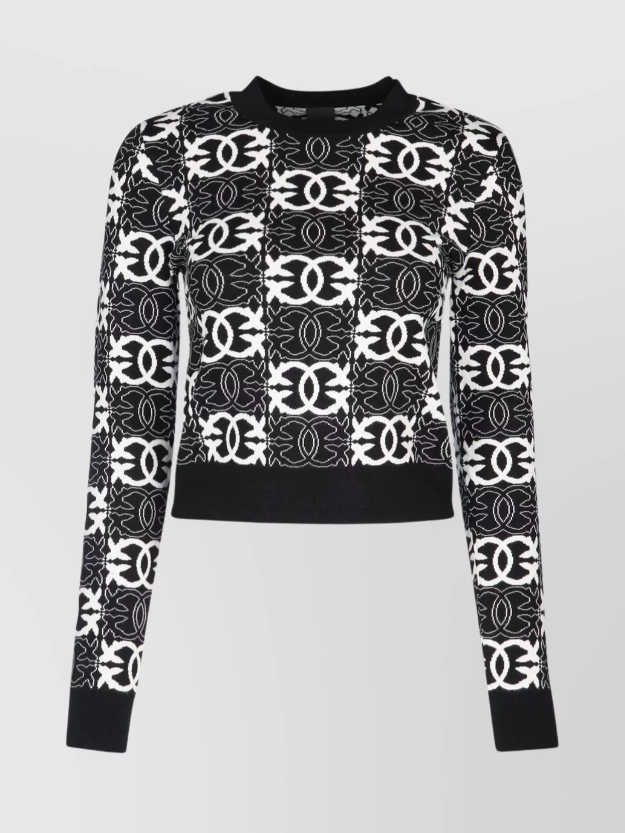 Pinko Geometric Pattern Long Sleeve Crew Neck Top In Black