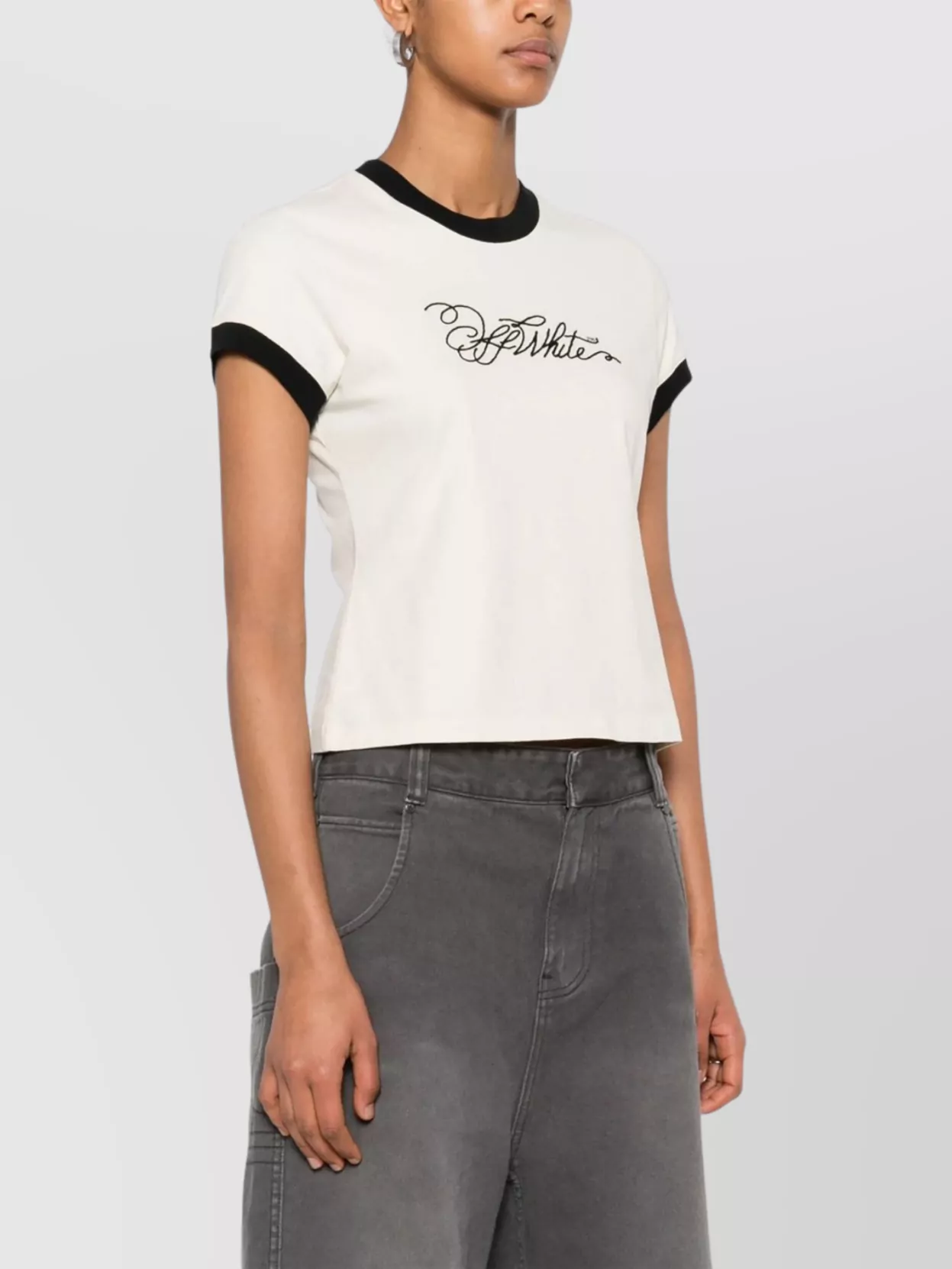 Off-White Embroidered Logo Crew Neck T-Shirt