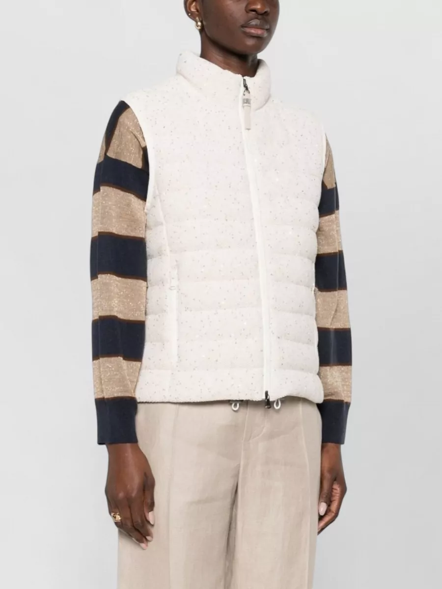 Brunello Cucinelli Down Vest High Collar Quilted Textured