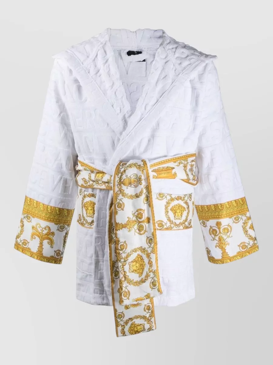 Versace Cotton Logo Print Hooded Dressing Gown