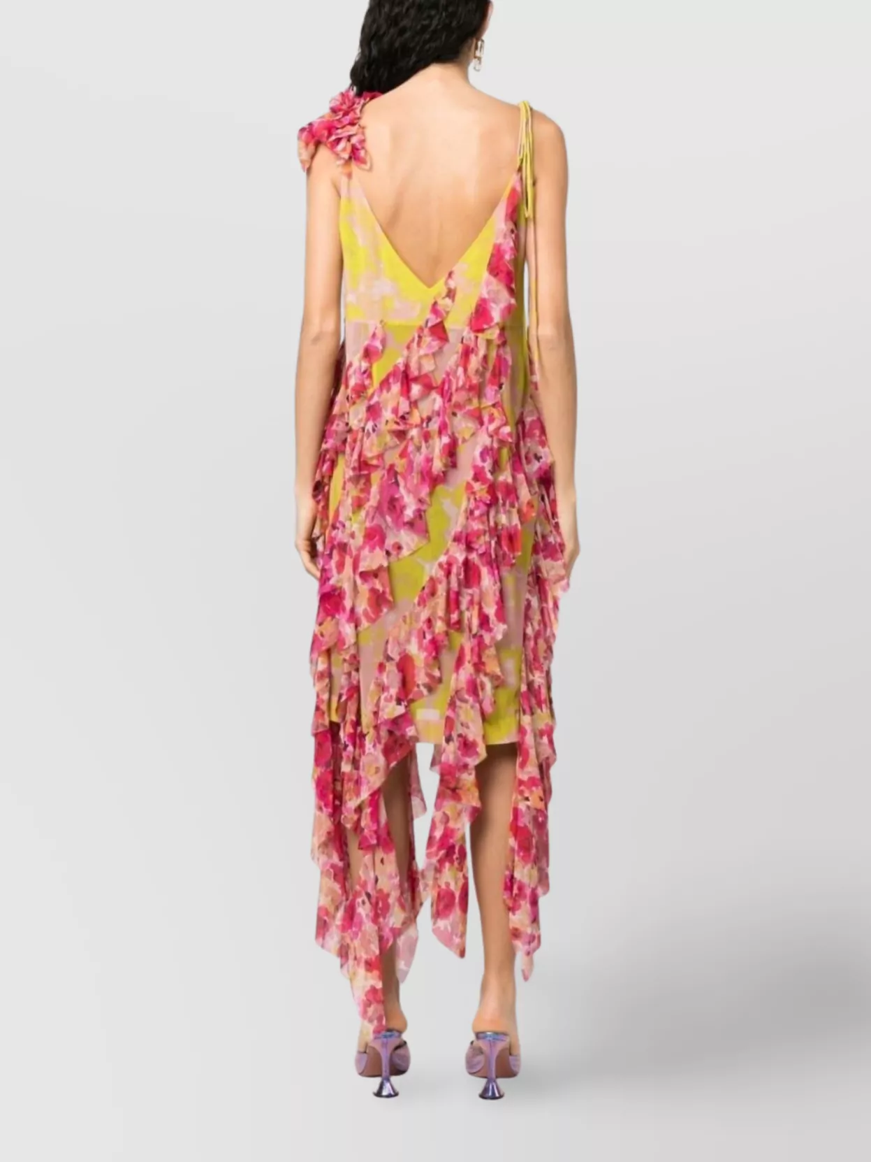 Dries Van Noten Floral Ruffled Sleeveless Dress With Asymmetric Hem