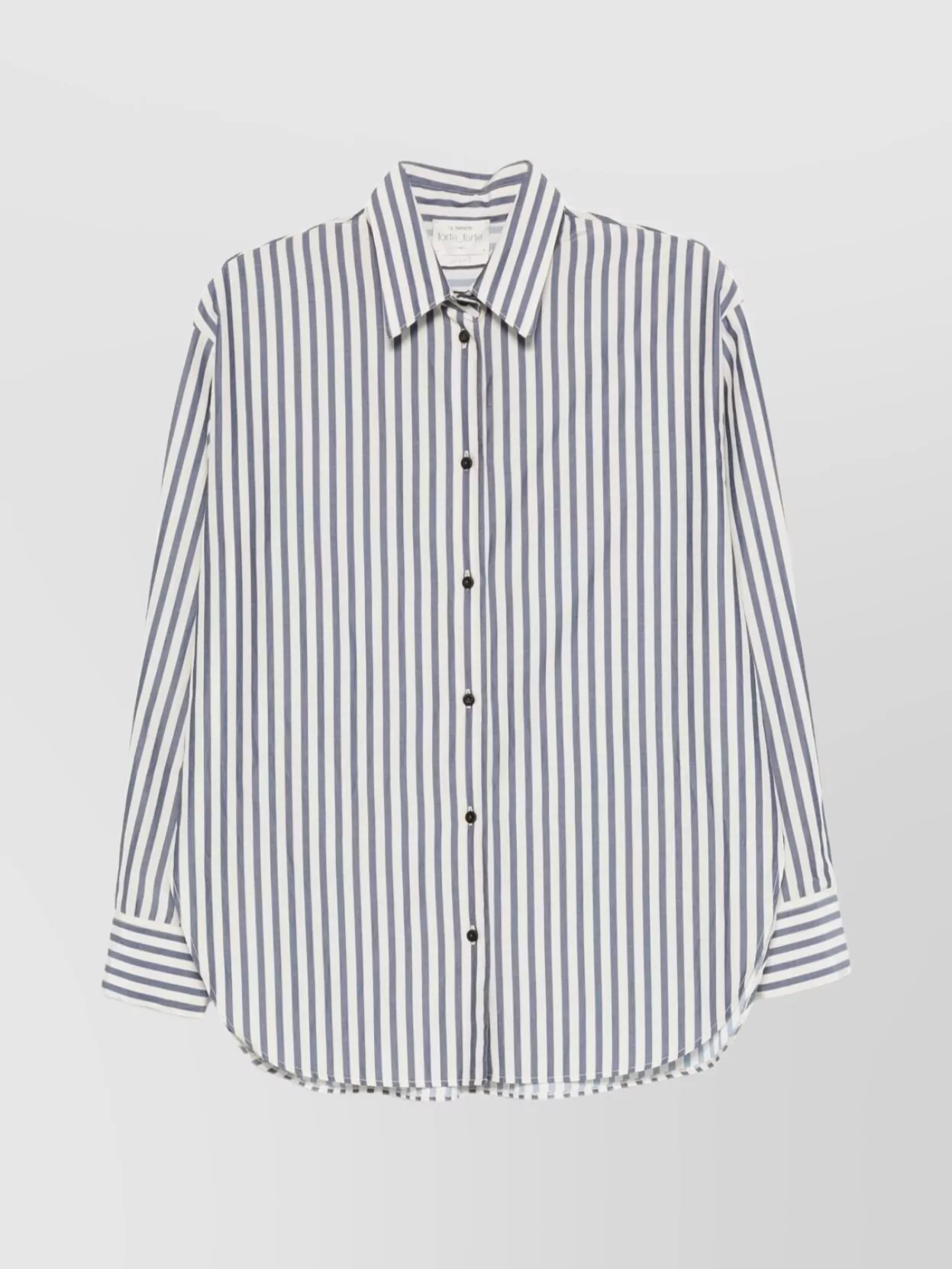 Forte Forte Striped Long Sleeve Top With Curved Hem In Blue