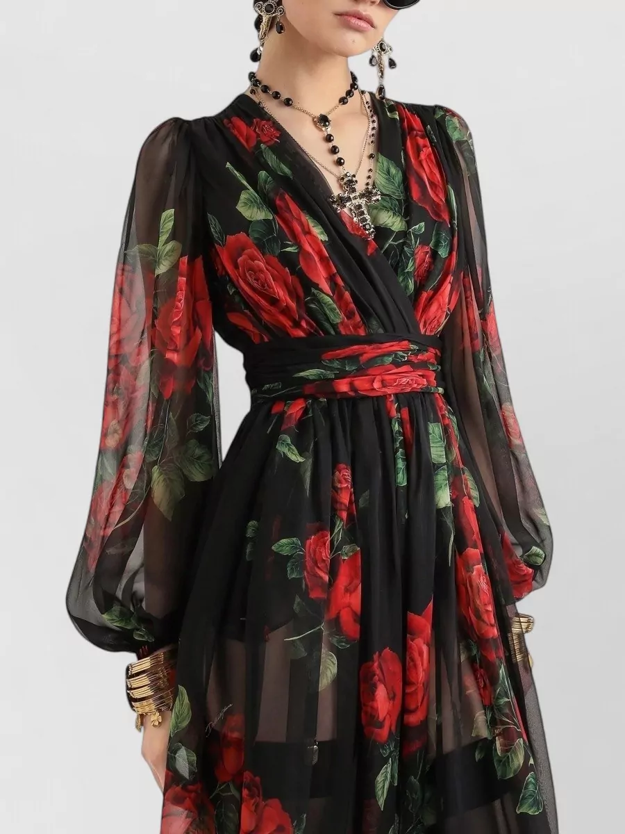 Dolce&Gabbana Silk Draped Floral-Print Midi Dress