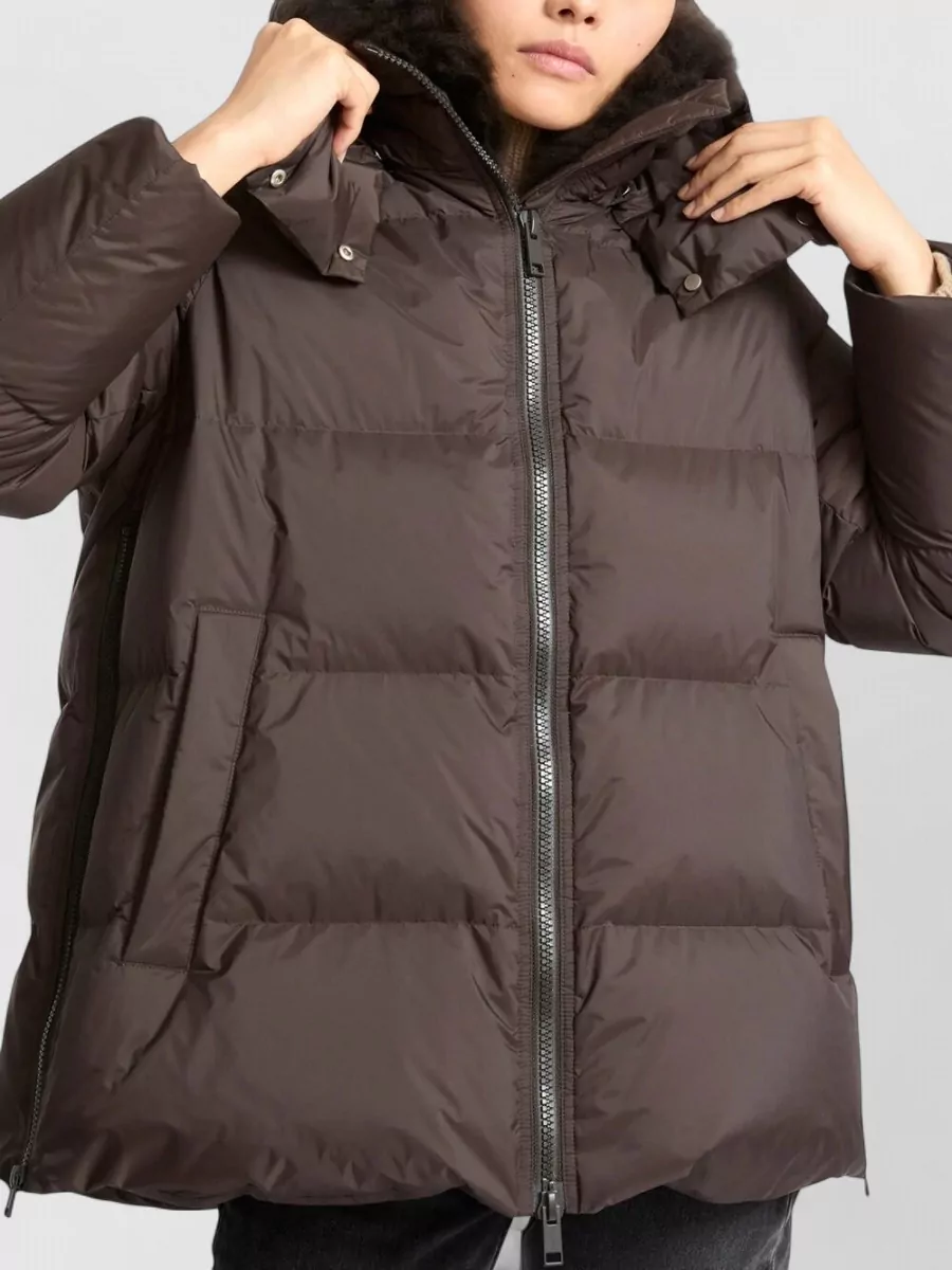 Yves Salomon Down A-Line Hooded Coat With Shearling Collar