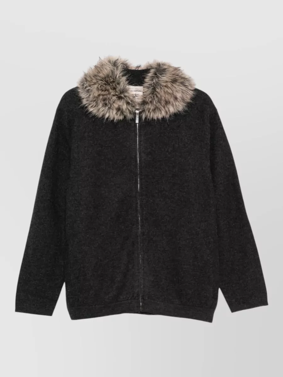 Semicouture Virgin wool faux fur collar coat