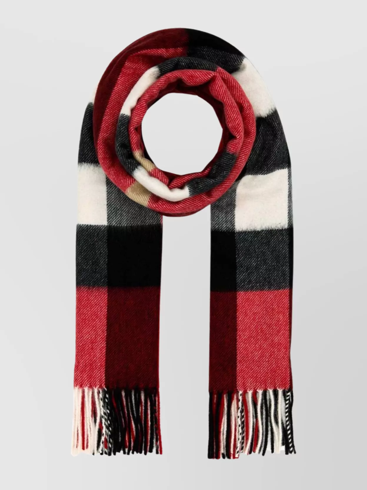 Burberry The Classic Patterned Fringed Cashmere Scarf In Black