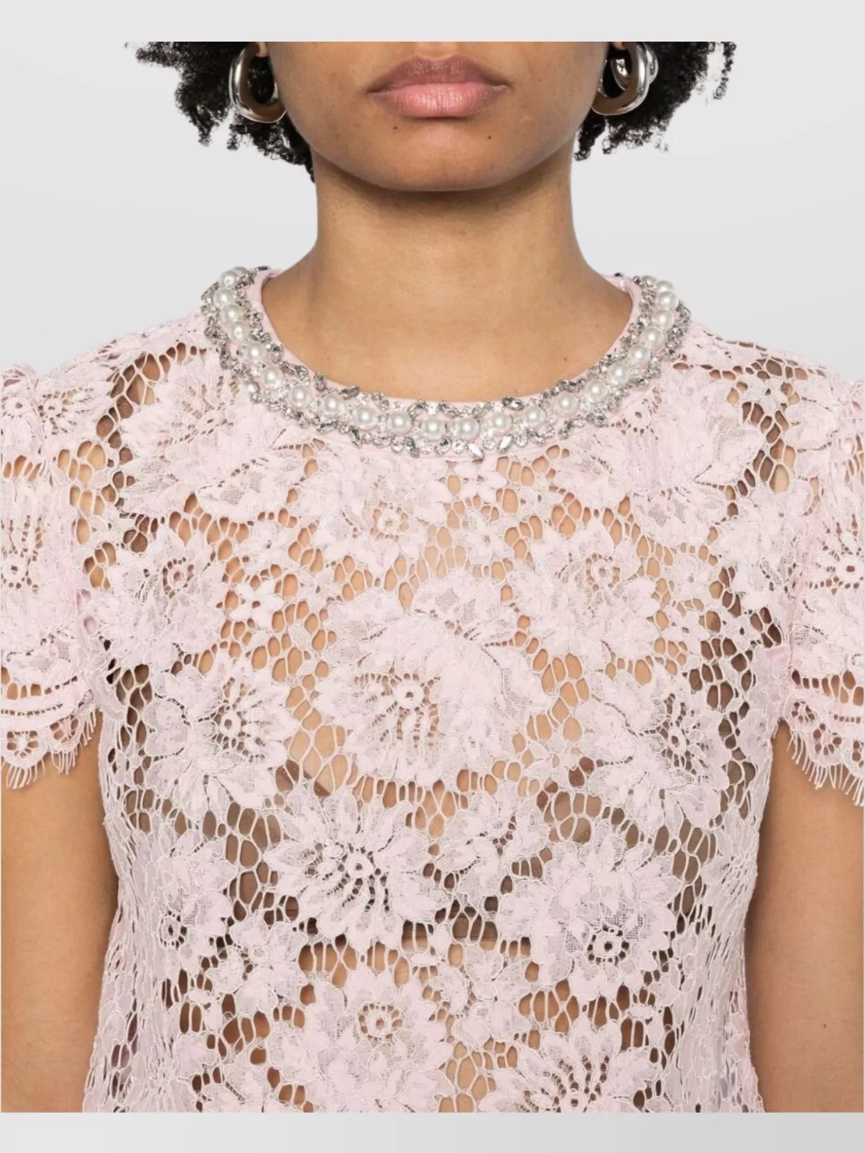 Self-Portrait Beaded Floral Lace Top With Crystal Embellishment